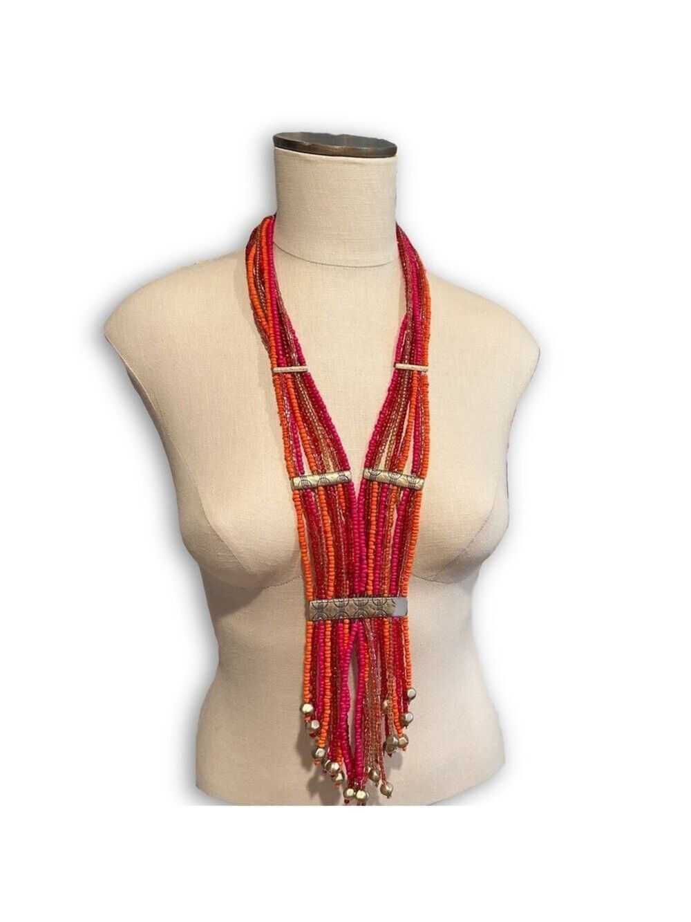 CHICO'S LUXE Pink Orange Beaded Statement Necklace NWT